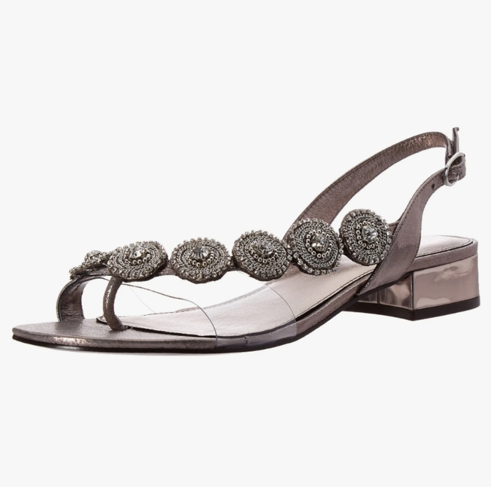 Adrianna Papell Pewter Jeweled Slingback Sandals